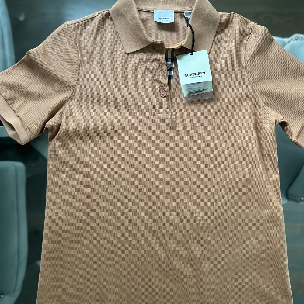 Burberry Camel Polo Shirt with Check Collar